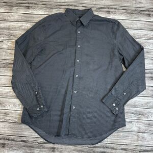 Men's Perry Ellis Large Black Gray Geometric Button Down Dress Shirt